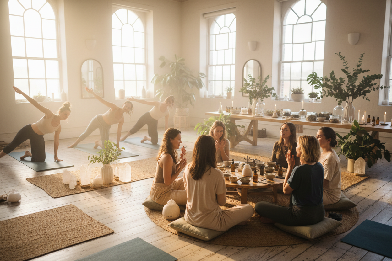 Hosted at partnering locations, including Alluvita, these in-person workshops offer deeper connection and embodied practices. Themes may include:Energy & Identity WorkshopsCreative Ritual WorkshopsMindful Movement + Self-DiscoveryGroup Facial RitualsTeam Retreat SessionsThese events are intimate, communal, and designed for women craving connection and clarity.